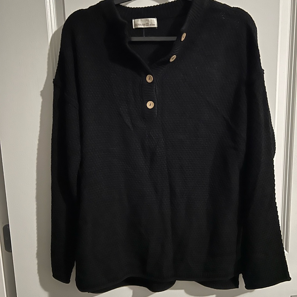 Black Sweater with Button Detail